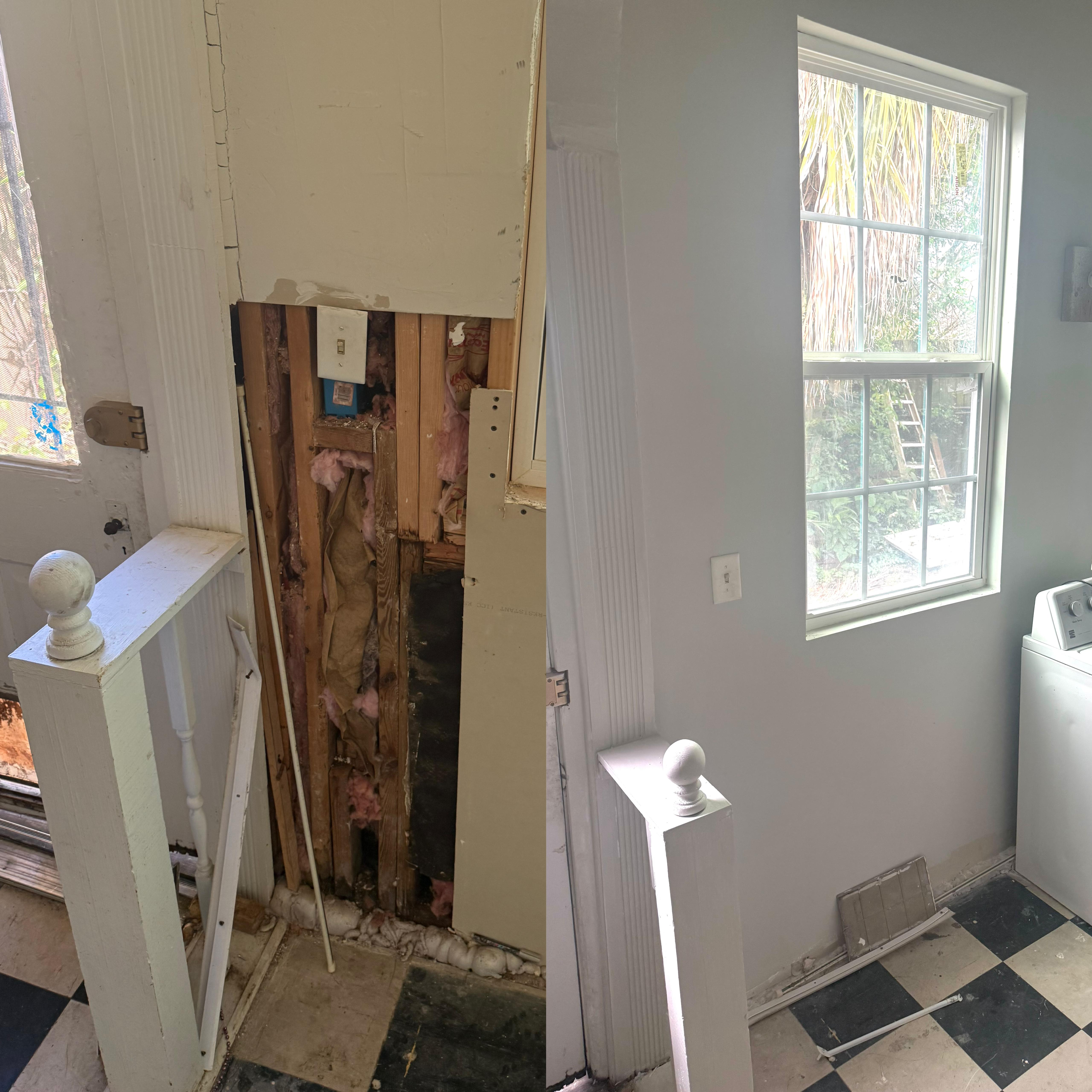 Drywall and water damage repair, before and after, Southeast Louisiana